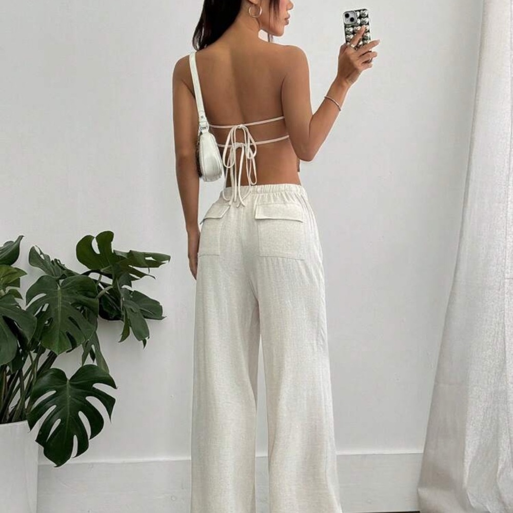 Elegant Cream Wide-Leg Pants